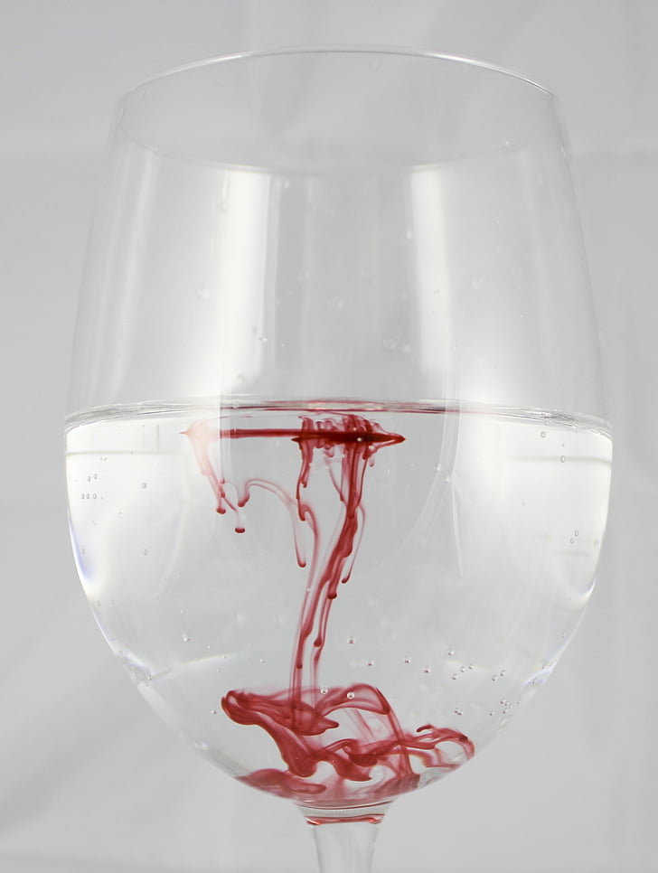 čaša, vode, boja, tinte, krv, Crveni, otopljeni