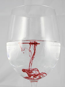 sklenice, voda, Barva, inkoust, krev, červená, rozpuštěn