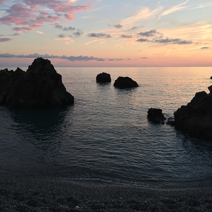 Sunset, Sea, Calabria-scalea, taivas, Horizon, Beach, maisema