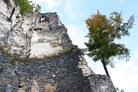 城堡, 塔, 废墟, 建设, 失效在北部莱茵河西华里亚, 老, 兰山