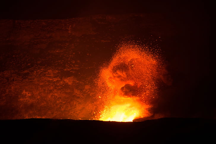 volcano, lava, flowing, eruption, landscape, active, hot