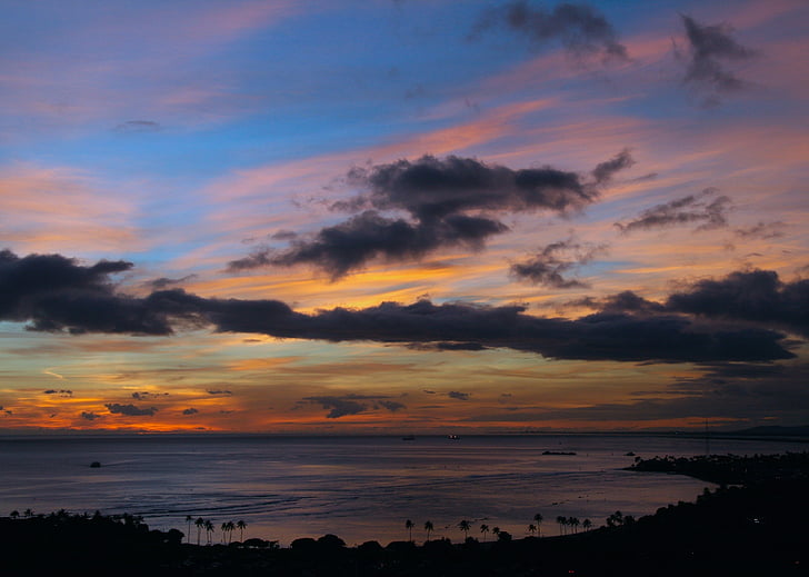 posta de sol, Hawaii, vacances, paradís, illa, sobre l'oceà, l'aigua