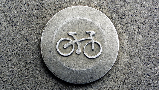 jel, kerékpár, szimbólum, bélyegző, a jel a falon, jel-ban kő, beton