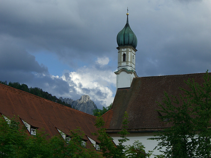 montagna, Säuling, luce, scuro, nuvole, Chiesa, Chiesa francescana