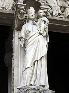 paris, notre-dame, notre dame de paris, virgin, virgin and child, statue, cathedral