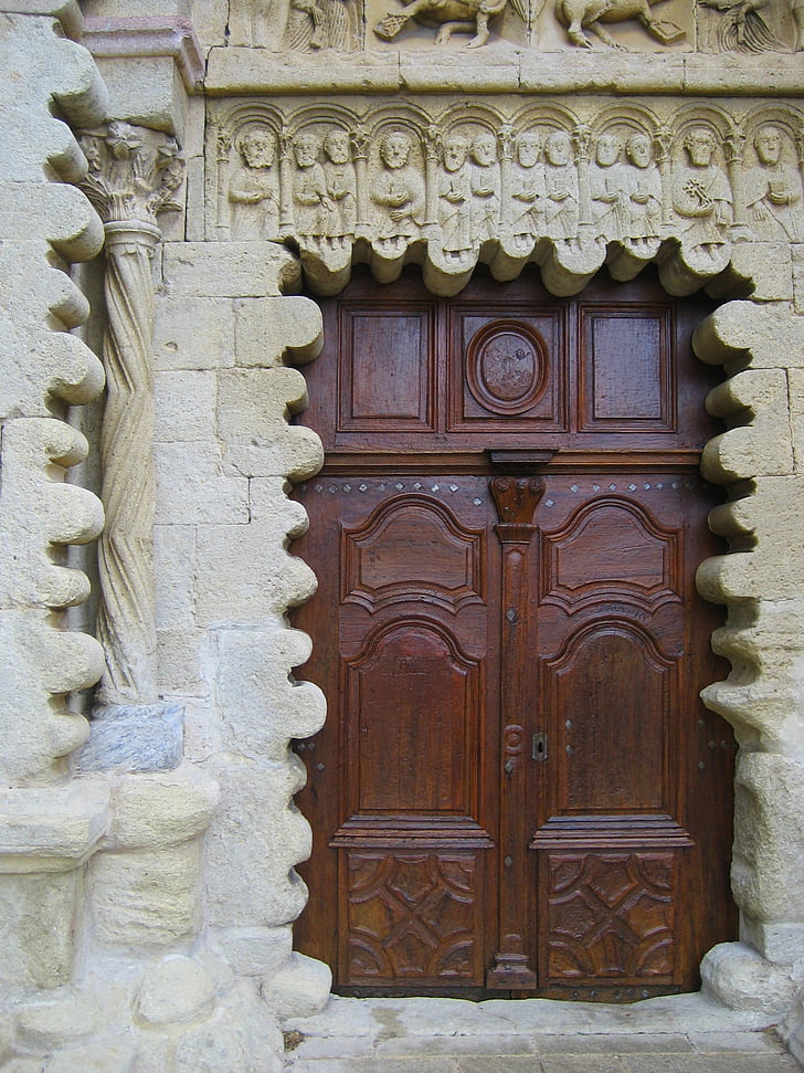Portal, ganagobie abbey, Benedictine, klosteret, Alpes-de-haute-provence, Frankrike, inngangen