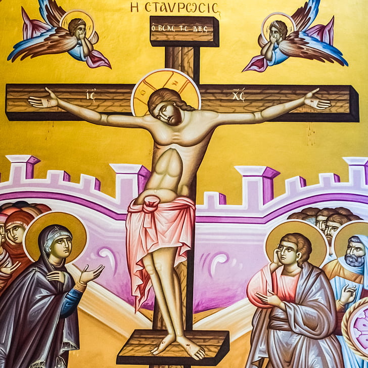 crucifixion of christ, iconography, painting, church, orthodox, religion, christianity
