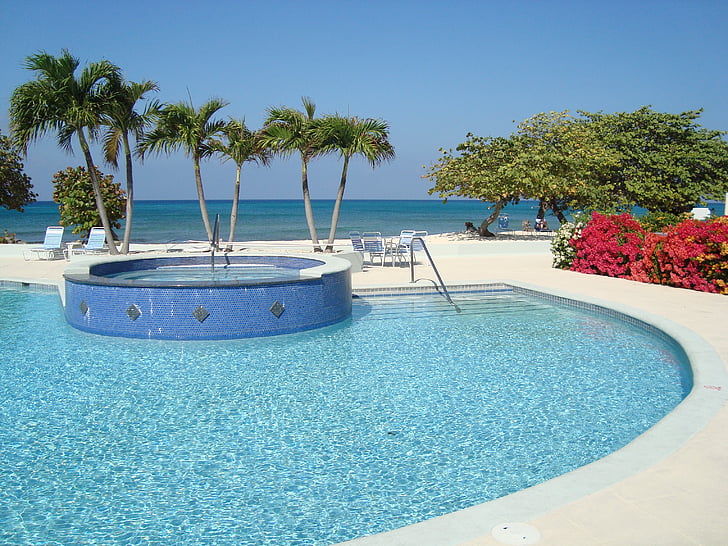 Grand cayman, basen, Latem, wody, Resort, wakacje, wakacje