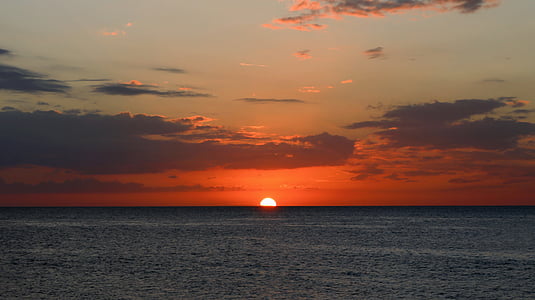 ηλιοβασίλεμα, στη θάλασσα, τοπίο, ορίζοντα, παραλία Κλήαργουότερ, Φλόριντα, στον κόλπο του Μεξικού