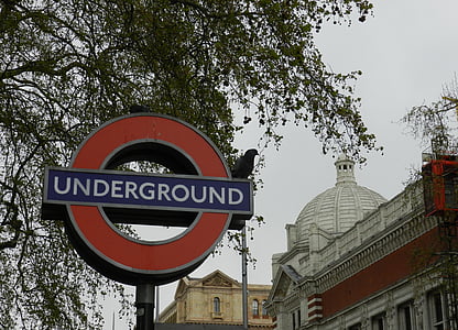 Лондон, метро, город, дерево, серое небо, метро, плита