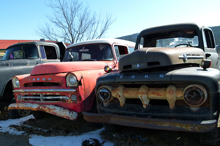 antiguo, oxidado, coches, automóvil, Oldsmobile, a la corrosión, colorido