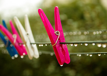 pins laundry, rain, drop of water, clothespin, clothesline, hanging