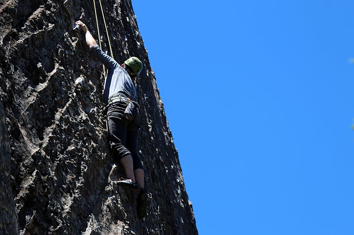 adventure, climbing, man, person, rock, rock climbing, sky