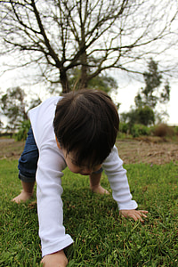 anak, Anak laki-laki, berjalan, menyenangkan, rumput, Langkah pertama, upaya