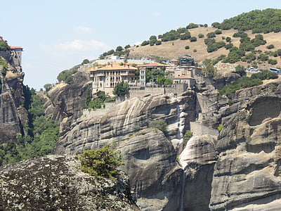 meteora, monastery, mountain, landscape, rock, greece, nature