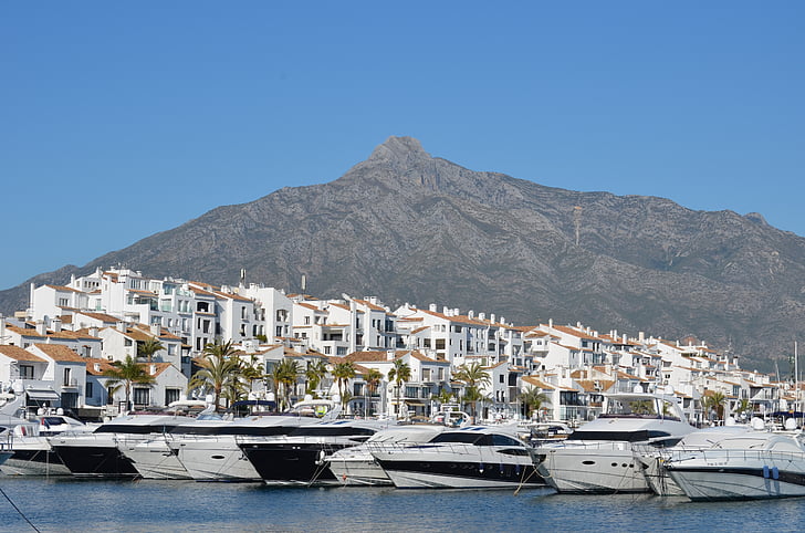 Puerto banus, Marbella, bağlantı noktası, tekneler, dağ, Sierra, Marina