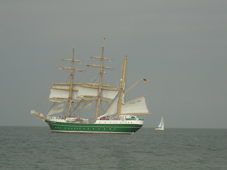 three masted, sailing vessel, ocean, baltic sea, sea, shipping