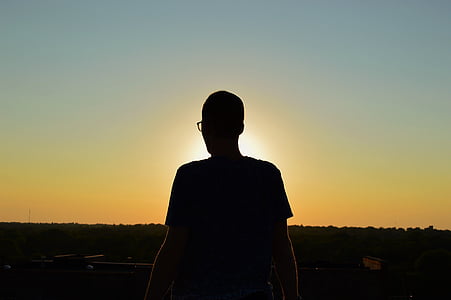 silhouette, photography, man, standing, golden, hour, sunset