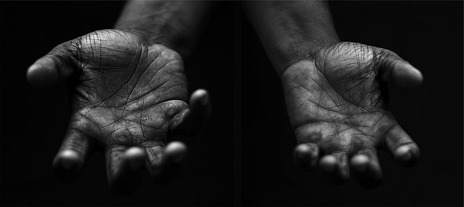 rukama, dlaně, lidská ruka, černá a bílá, Senior dospělí, lidé, Láska