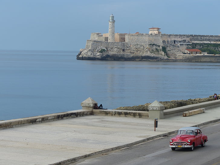 Cuba, auto, Havana, weergave, vuurtoren, retro auto, weg