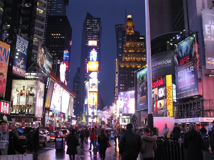 new york, Times square, Manhattan, Street, stadens ljus, Nattlampor, Midtown