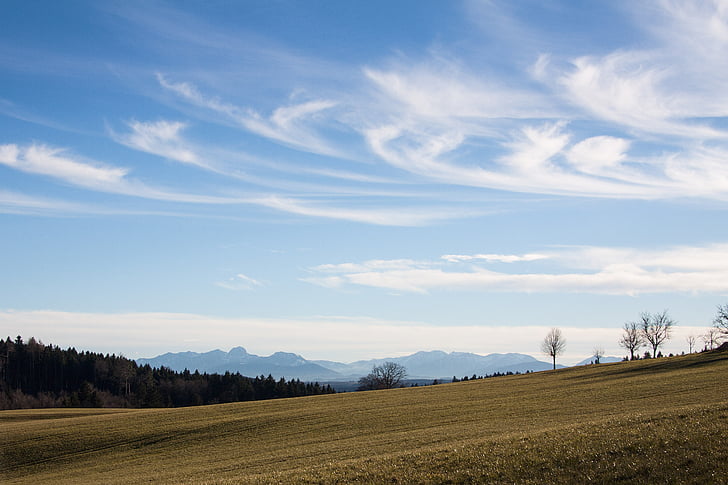 secador de cabelo, paisagem, montanhas, Alpina, Alta Baviera, Primavera, árvores