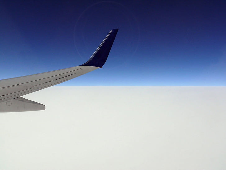 lėktuvo, dangus, skristi, skrydžio, plokštumoje, sparnas, debesys