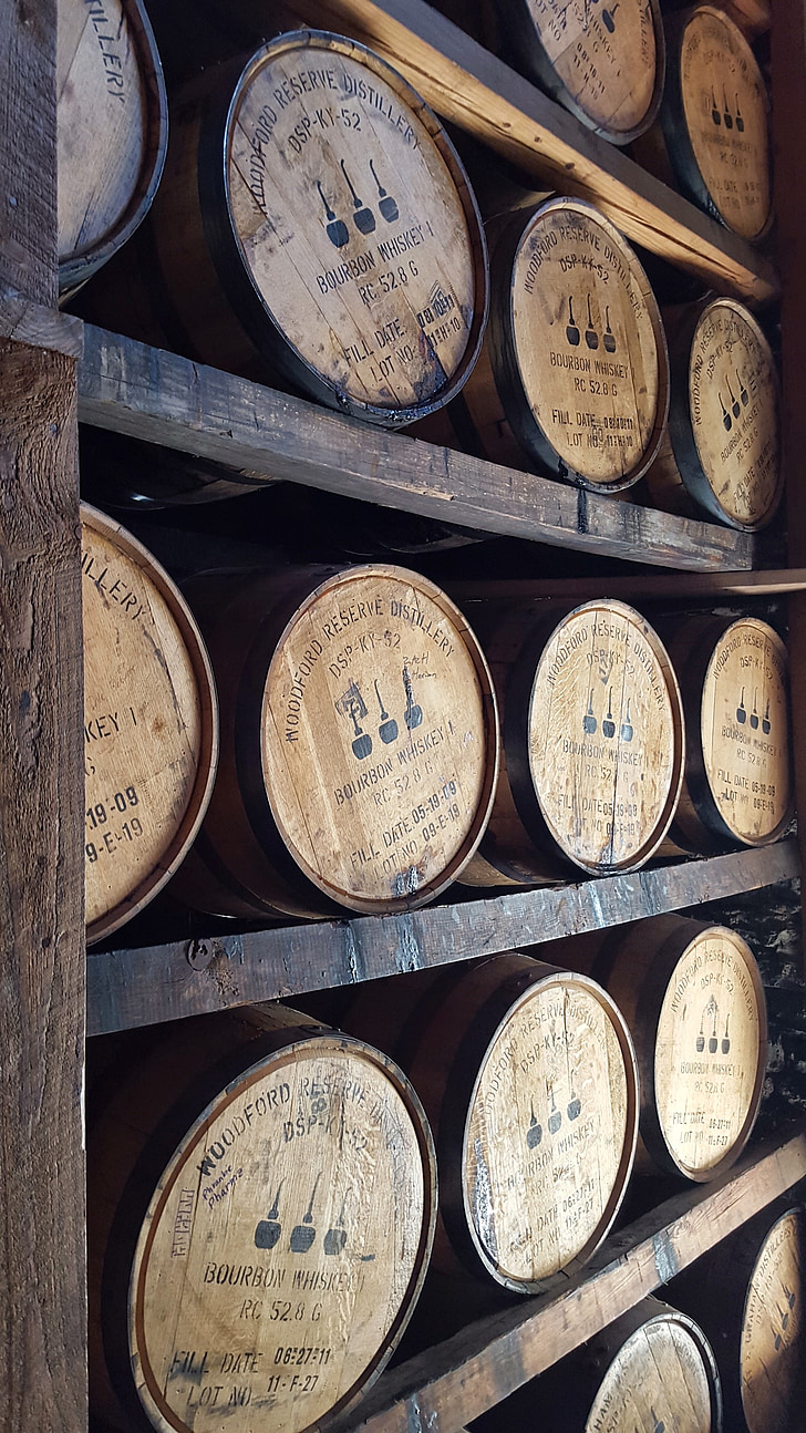 dřevěný, whiskey, sudy, Woodford reserve, Bourbon