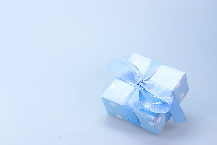 blue, gift, package, present, ribbon