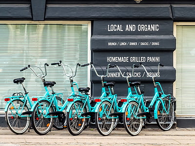vélo, vélo, garé, bar, écologie, restaurant, rue