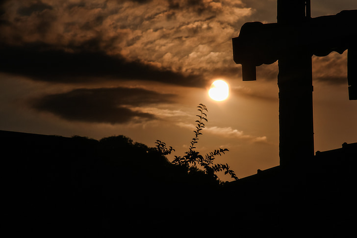 хрест, НД, тінь, Захід сонця, небо, символ, християнські
