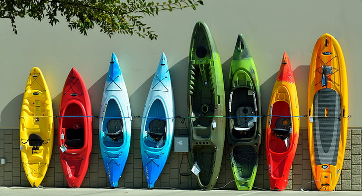 coloré, kayaks, pour la vente, eau, vacances, sport, kayak