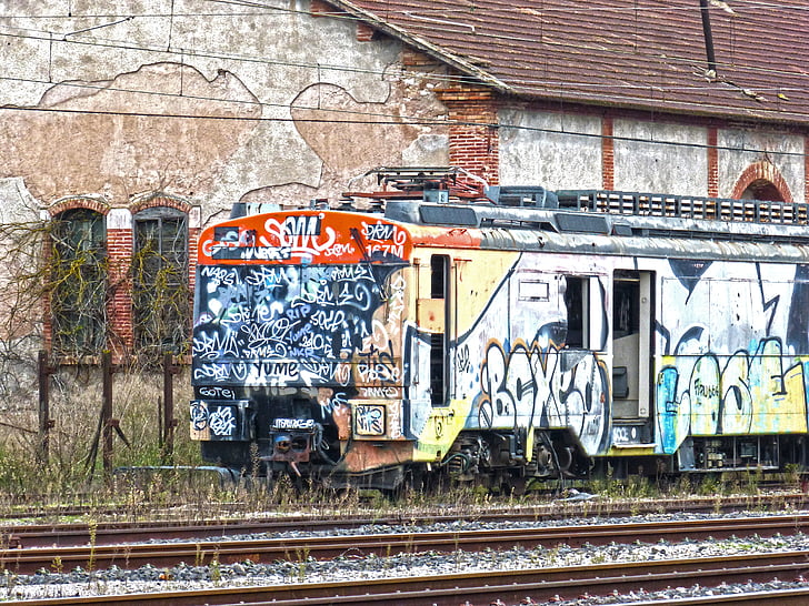 tåg, comboy, Graffiti, övergiven, skadegörelse