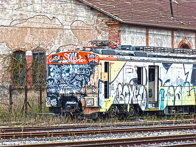 Pociąg, comboy, graffiti, porzucone, wandalizm