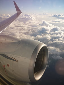repülőgép, Sky, felhők, motor, menet közben, repülés, utazás