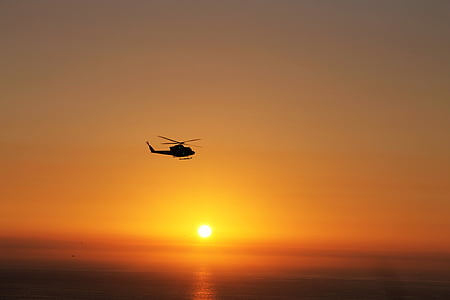 helicopter, sun, sunset, flying, nature