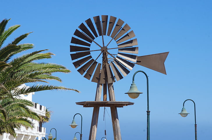 Kanári, Lanzarote, szélturbina, Beach, réz, szél, szélenergia