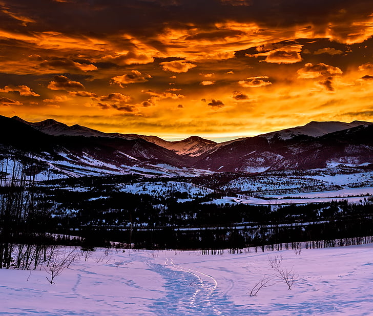 Colorado, hory, obloha, mraky, Západ slunce, soumraku, Krásné