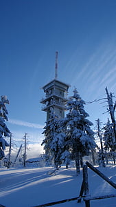 タワー, klínovec, 雪, ホワイト, 冬, 屋根, 雪に覆われました。