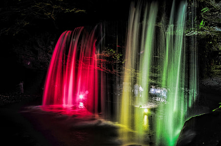 Cachoeira, natural, Japão, Rio, água, à noite, iluminar-se