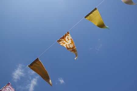 Banderitas, buntings, dekoracija, na otvorenom, nebo, Zastava