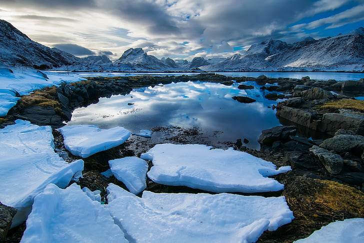 Noruega, fiord, Llac, l'aigua, gel, trossos, paisatge