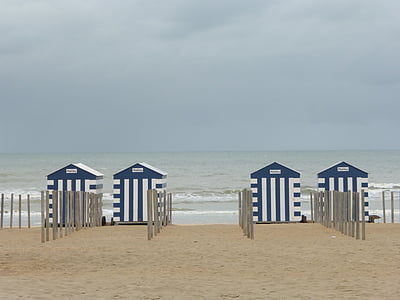 coast, belgium, beach hut, sea