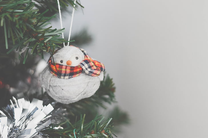 Kerst, boom, decoraties, sneeuwpop, ornamenten, decoratie, winter