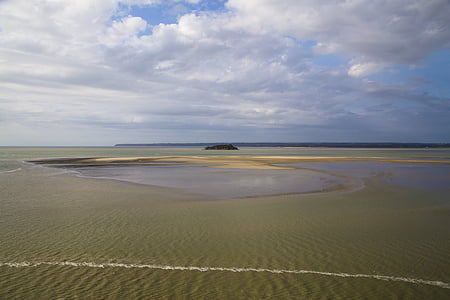 normandy, beach, water, scenery, mont st-michel, france