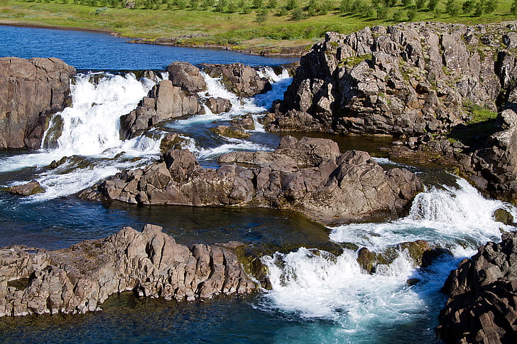 Island, sopky, vodopád, gejzír, vulkanické, páry, horká