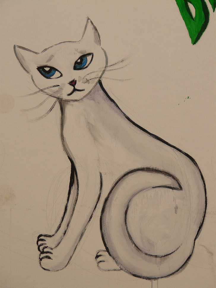 katten, tegning, bilde, maleri, dyr, Graffiti, maling