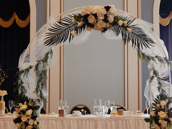 mariage, table d’honneur, décoration, romantique, Romance, Tableau, conception