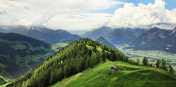 mountain world, landscape, mountains, alm, alpine hut, alpine meadow, austria