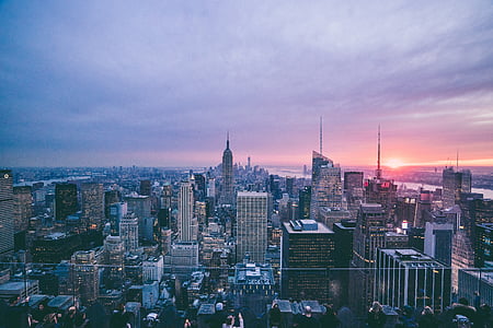 paysage urbain, New york, coucher de soleil, urbain, horizon urbain, gratte-ciel, architecture